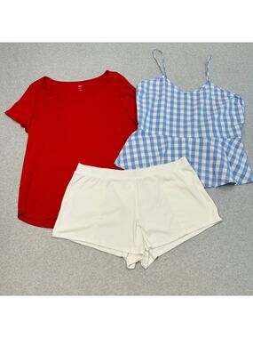 Sleepwear Loungewear Bundle of 3 WMNS XL/2XL Red Blue White Ribbed Cozy Casual
